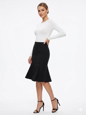 Black Flared Midi Skirt
